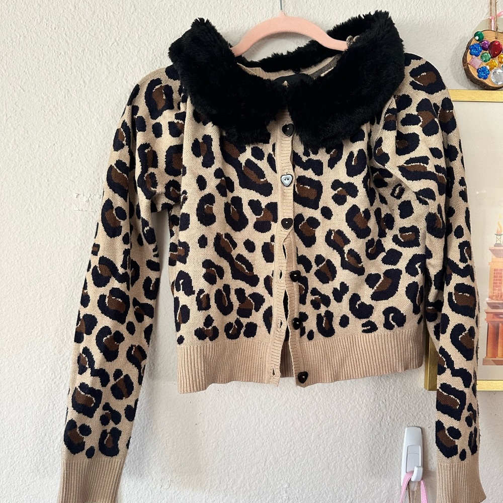 Collectif Leopard Cardigan XL With Black Fur